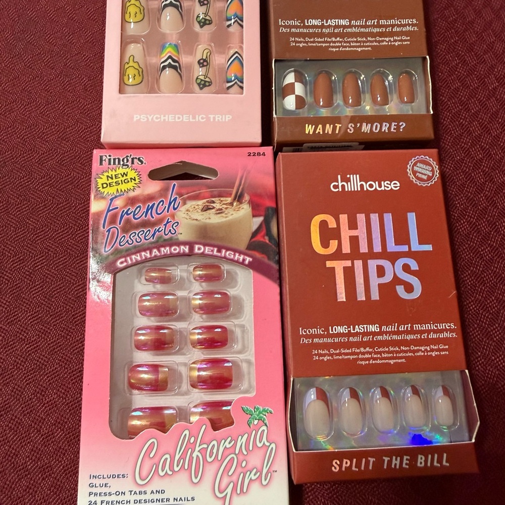 Assorted Press-On Nail Tip Sets — Pink & Brown Designs
